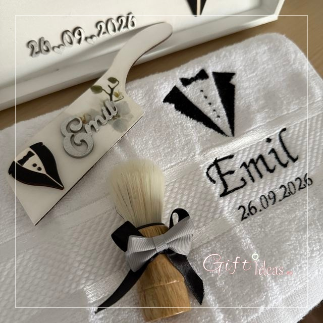 Set personalizat Gatitul Mirelui Groom, orhidee alba [2]