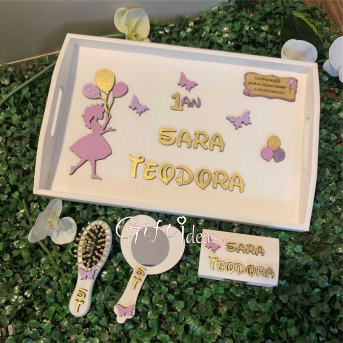 Set personalizat turta, 1an, fetita, Printesa cu baloane [3]