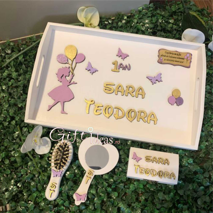 Set personalizat turta, 1an, fetita, Printesa cu baloane [4]