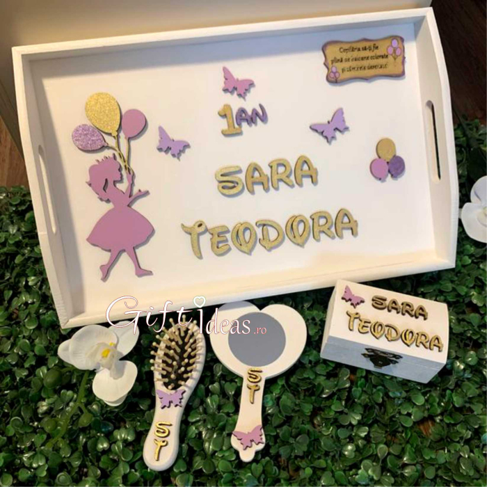 Set personalizat turta, 1an, fetita, Printesa cu baloane [2]