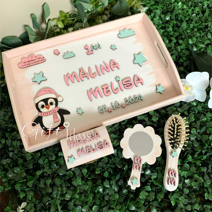 Set tavita mot, turta, fetita, personalizat, Pinguin [4]