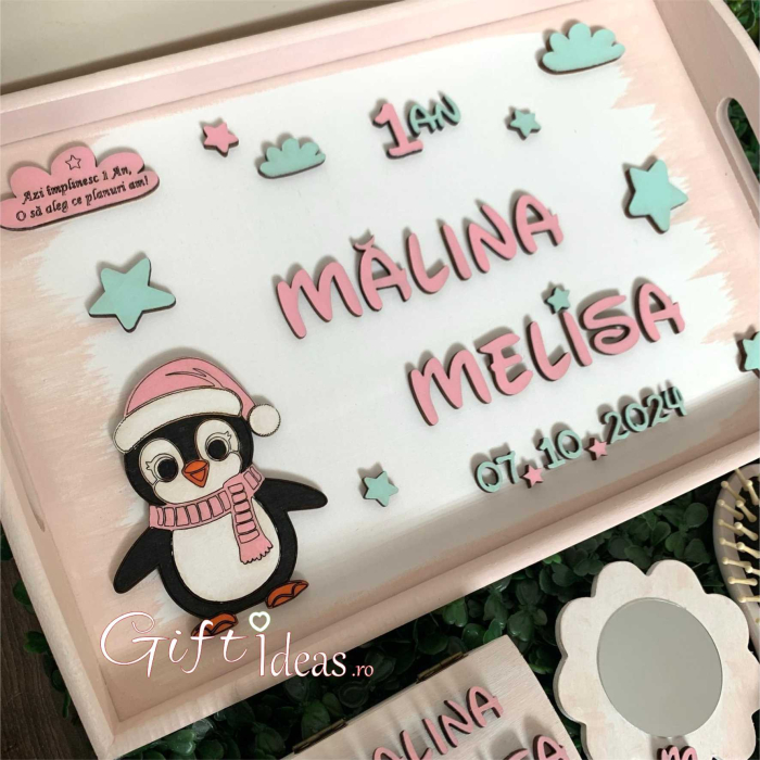 Set tavita mot, turta, fetita, personalizat, Pinguin [2]