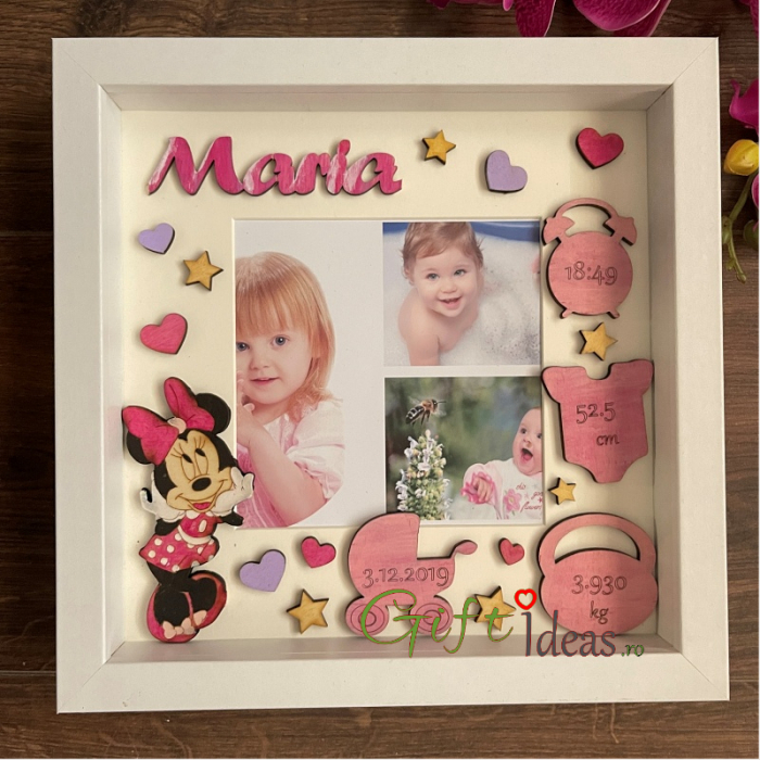 shadowbox, rama foto personalizata, date nastere, minnie [3]