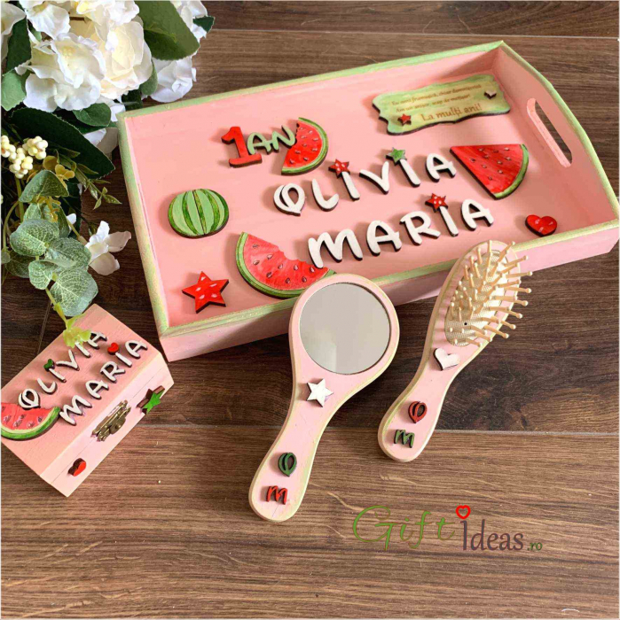 Set tavita, perie, oglinda, cutiuta Mot Turta pepene rosu [1]