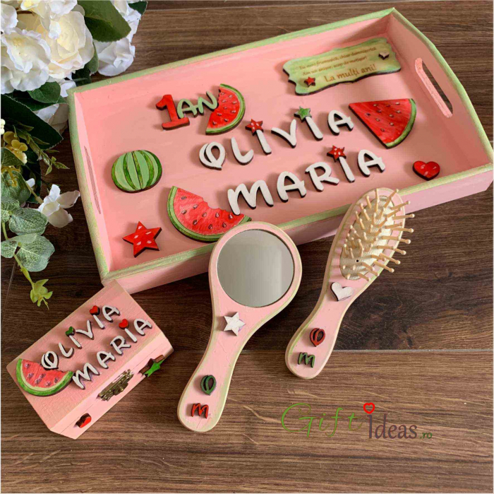 Set tavita, perie, oglinda, cutiuta Mot Turta pepene rosu [2]