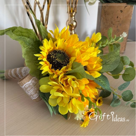 aranjamente florale - Buchet „Rază de Soare” - Floarea Soarelui pentru Mireasă sau Nașă