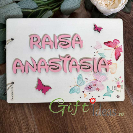 pentru EA - Caiet amintiri guestbook Taramul Zanelor, fluturi si flori