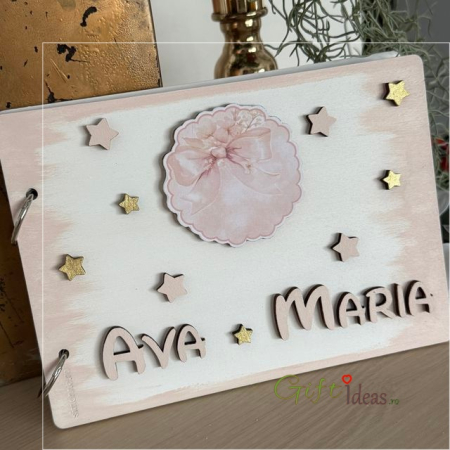 Craciun - Caiet de amintiri „Fundiță” – Guestbook botez sau aniversare fetiță | format A5, personalizat