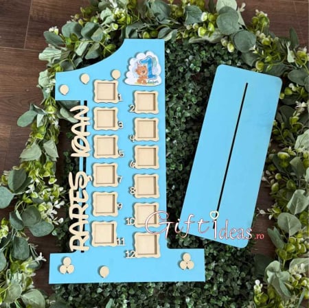 COPII - Cifra 1 aniversara cu poze, personalizata nume, Ursuletul cu baloane