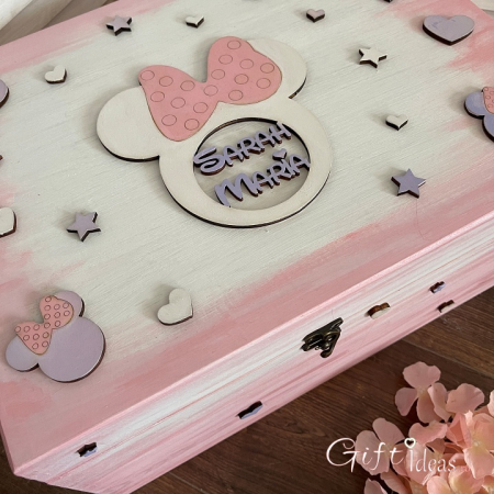 Cufar, cutie amintiri cadou botez Minnie Mouse, personalizat [2]