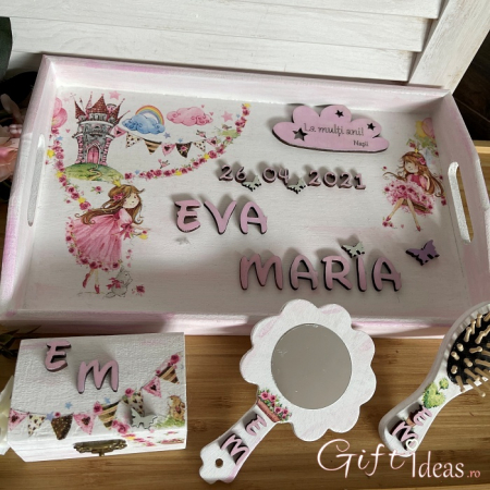 Set personalizat tavita si cutie amintiri, Printesa la castel [3]