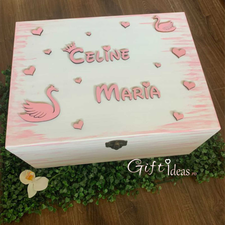 Cutie amintiri botez, personalizata, Lebede [1]