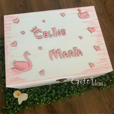 MOT TURTA - Cutie amintiri botez, personalizata, Lebede