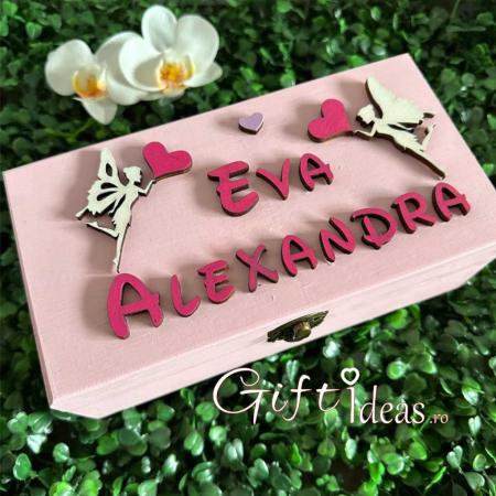 Nou nascut - Cutie de Amintiri din Lemn Personalizată, Decorată Manual