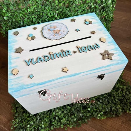 cutii personalizate - Cutie de dar, cufar amintiri personalizat, Ursuletul cu baloane