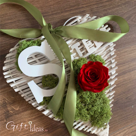 aranjamente florale - Inima personalizata, trandafir criogenat