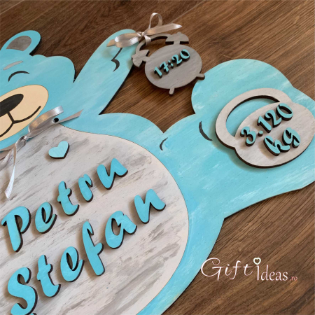 Decoratiune personalizata camera, nume bebe, Ursuletul vesel [2]