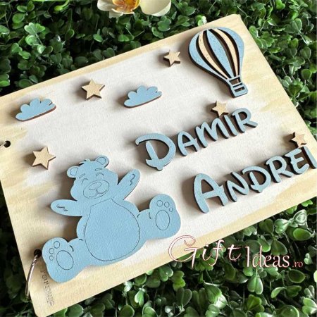 Guest book, caiet de amintiri, jurnal tematic ursulet si balon cu aer,  personalizat cu nume si accesorii. [1]