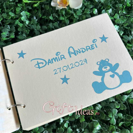 Guest book, caiet de amintiri, jurnal tematic ursulet si balon cu aer,  personalizat cu nume si accesorii. [3]