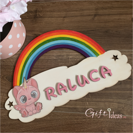 Decoratiune lemn Curcubeu, personalizata nume [1]