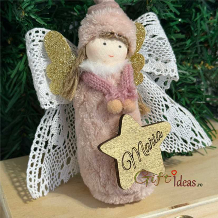 Ingeras roz cu steluta personalizata, decoratiune sarbatori de iarna [5]