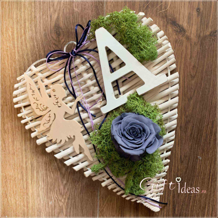 aranjamente florale - Decoratiune Blue Heart trandafir criogenat si licheni