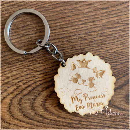 Cadouri BOTEZ - Breloc lemn personalizat, gravat, pisica My Princess