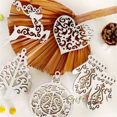Set 5 decoratiuni stilizate brad Craciun, alb [1]