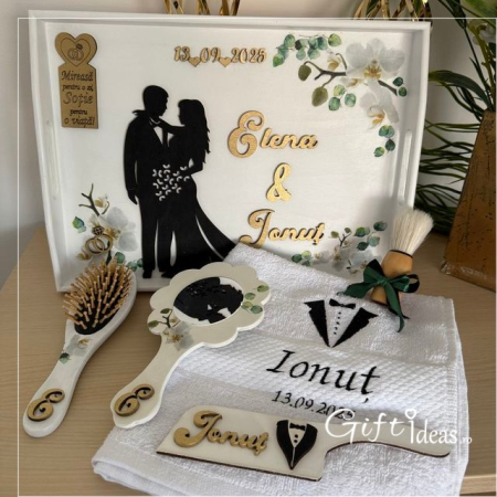 Cadouri NUNTA - Set mixt personalizat nunta, Mire si Mireasa - Orhidee Delicată