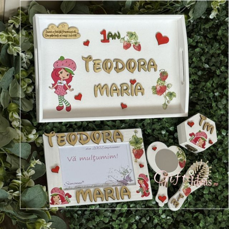 MOT TURTA - Set moț turtă personalizat – Fetița Căpșunica, Aniversare 1 an