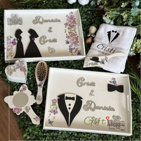 pentru EL - Set nunta personalizat, Mire si Mireasa, Fluturi si flori