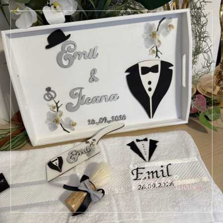 pentru EL - Set personalizat Gatitul Mirelui Groom, orhidee alba