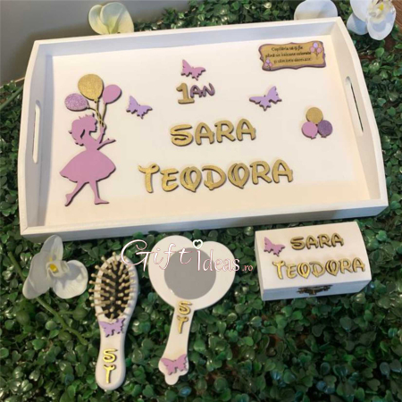 MOT TURTA - Set personalizat turta, 1an, fetita, Printesa cu baloane