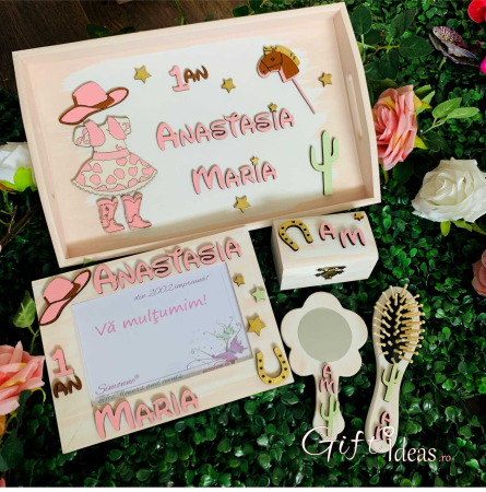 MOT TURTA - Set tavita mot/turta, fetita, personalizat, CowGirl