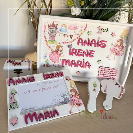 Prima aniversare - Set turta, tavita, oglinda, perie, cutiuta, rama, Princess