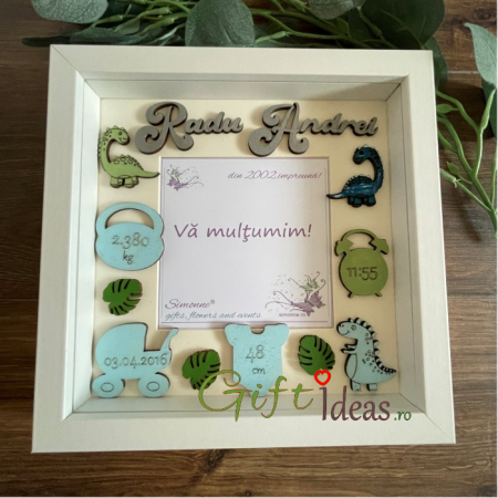 Cadouri BOTEZ - Shadow box personalizat, Dinozauri veseli