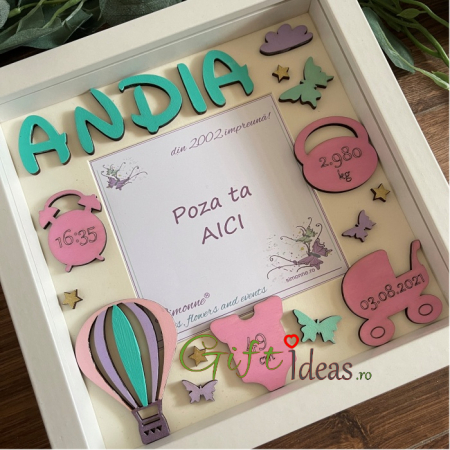 Shadow box personalizat, fetita, Balon vesel [1]
