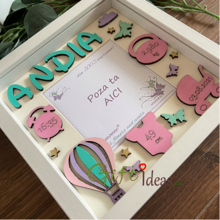 Shadow box personalizat, fetita, Balon vesel [2]