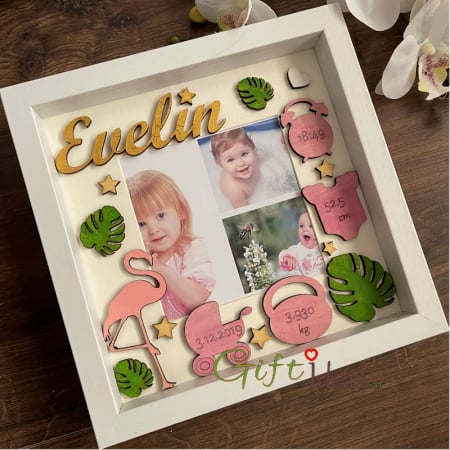 Cadouri BOTEZ - Shadow box personalizat, Flamingo