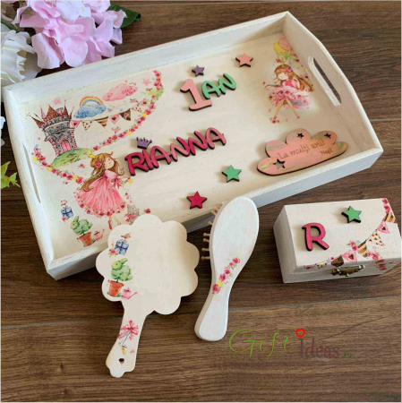 Prima aniversare - Set turta, tavita, oglinda, perie, cutiuta, Princess