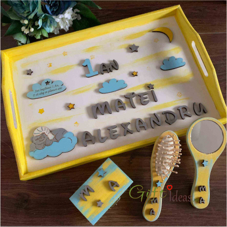 Nou nascut - Set tavita, perie, oglinda, cutiuta mot Ursulet somnoros
