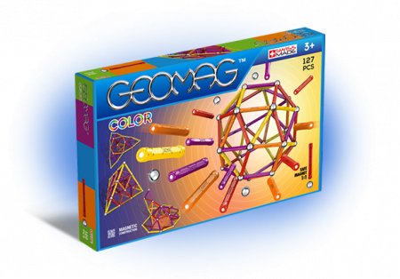 Seturi de constructii magnetice - Geomag Color 127 piese - Galben, Portocaliu, Rosu si Mov