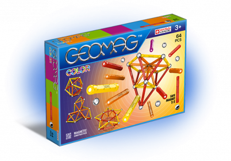 Seturi de constructii magnetice - Geomag Color 64 piese - Rosu si Portocaliu