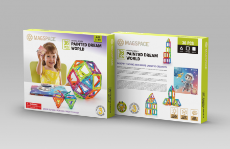 Seturi de constructii magnetice - Set magnetic 36 pcs Magspace - Painted Dream World