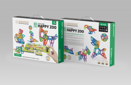 Seturi de constructii magnetice - Set magnetic 83 pcs Magspace - Happy Zoo