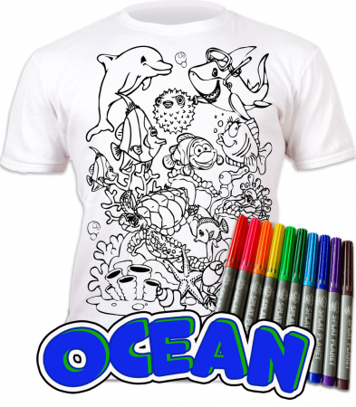 Tricouri de colorat - Tricou de colorat cu markere lavabile Ocean