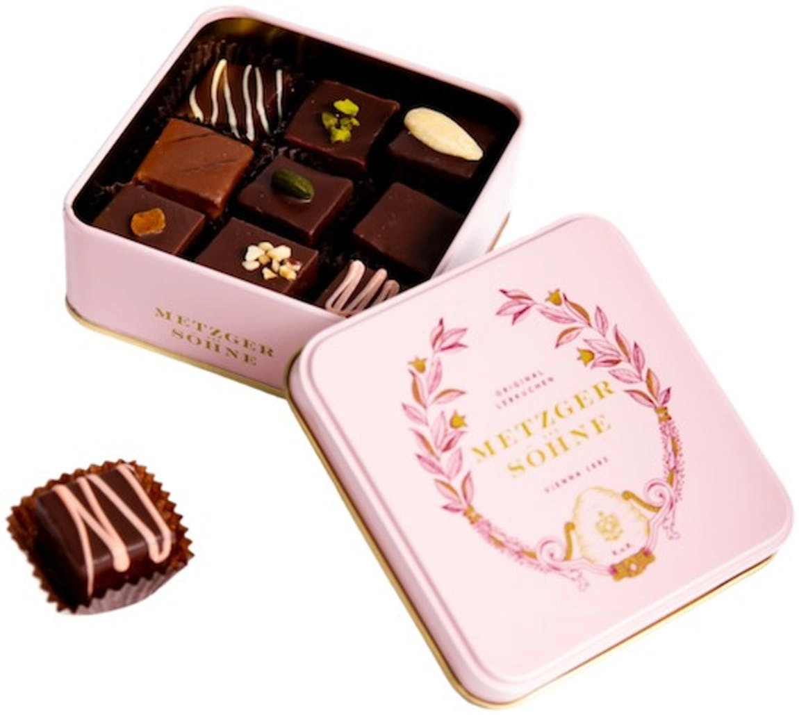 Maggiore Lebkuchen - Praline de ciocolată cu turtă dulce în cutie metalică roz, Metzger und Sohne, 115G [1]