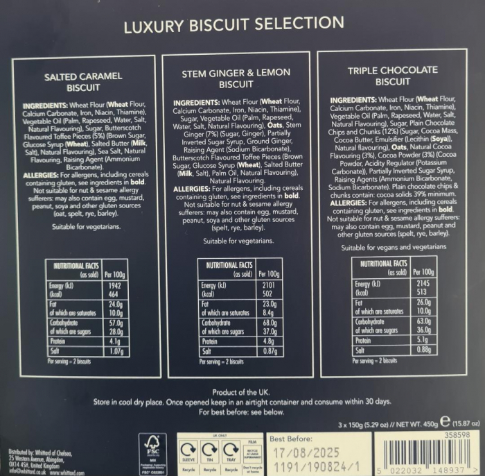 Selectie de biscuiti, Whittard of Chelsea, 450 gr, cutie metalica embosata [4]