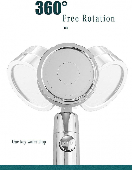 Cap de duș cu elice pentru presiune mărită, cap rotativ, filtru impurități, jet apă tip tornadă, buton oprire apă [2]