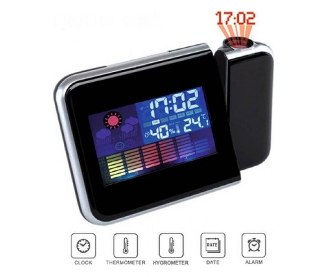 Ceas cu ecran color LCD cu calendar, alarma si proiectie ora, termometru, indicator umiditate [3]
